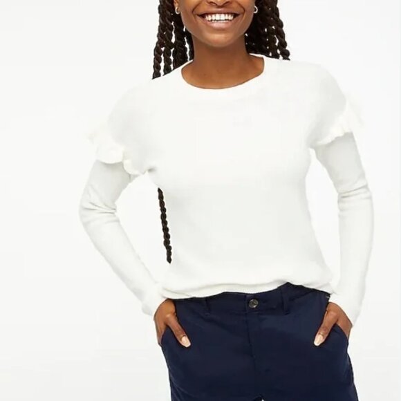 J Crew Factory Cotton Ruffle-sleeve Sweater - Picture 1 of 3